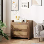 Ensemble de 2 tables de chevet, Tables de chevet modernes, Tables de nuit avec 2 tiroirs en rotin PE, Tables de chevet en rotin pour chambre à coucher et salon