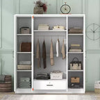 Armoire penderie 4 portes Whisen Wood avec tringle, 1 tiroir et étagères de rangement