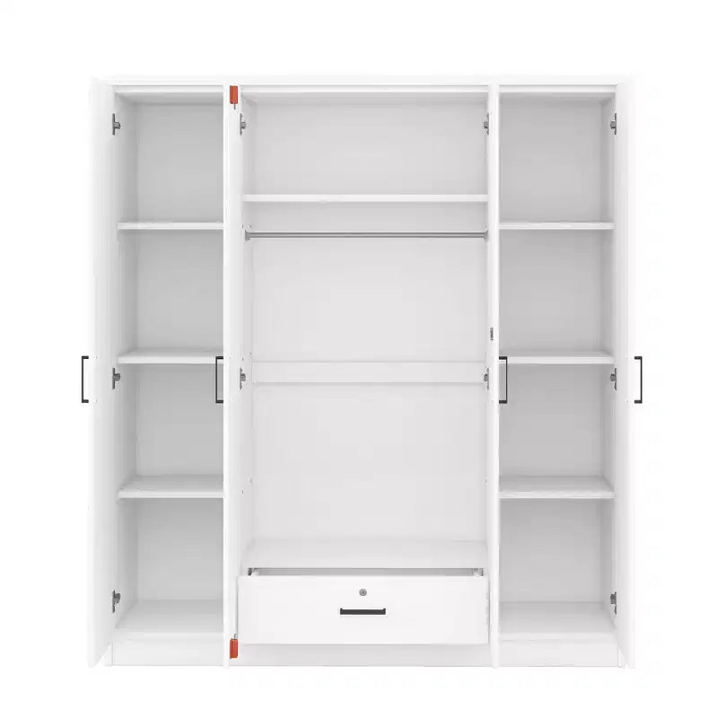 Armoire penderie 4 portes Whisen Wood avec tringle, 1 tiroir et étagères de rangement