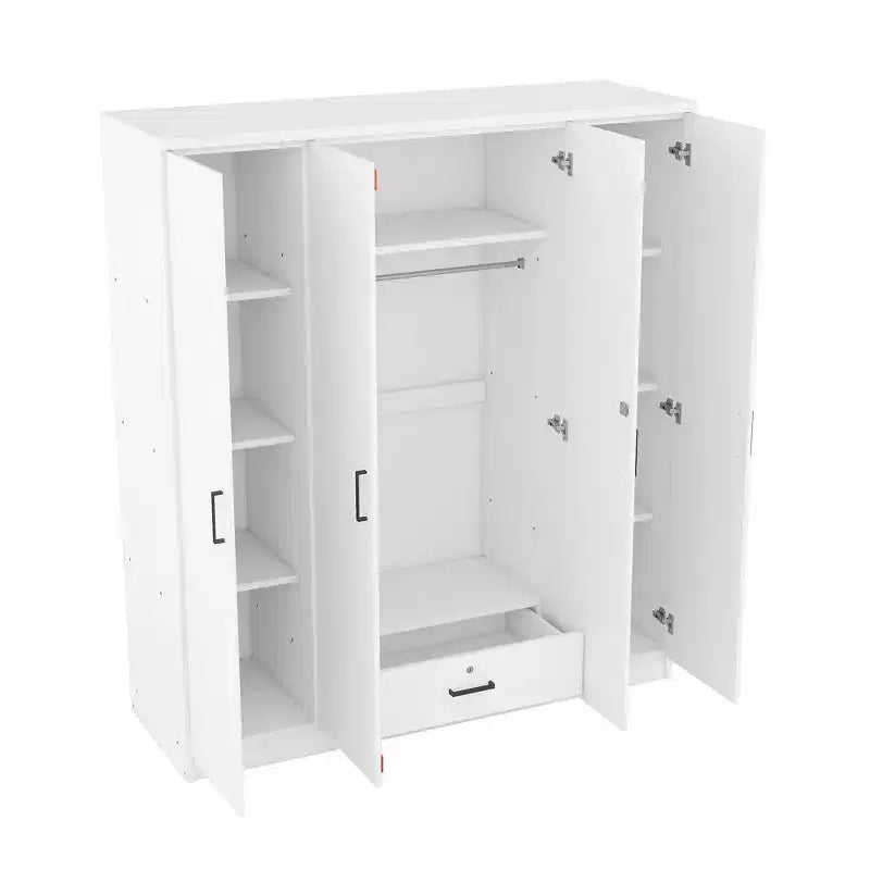 Armoire penderie 4 portes Whisen Wood avec tringle, 1 tiroir et étagères de rangement