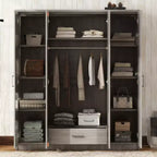 Armoire penderie 4 portes Whisen Wood avec tringle, 1 tiroir et étagères de rangement