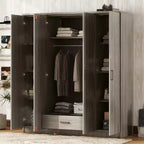 Armoire penderie 4 portes Whisen Wood avec tringle, 1 tiroir et étagères de rangement