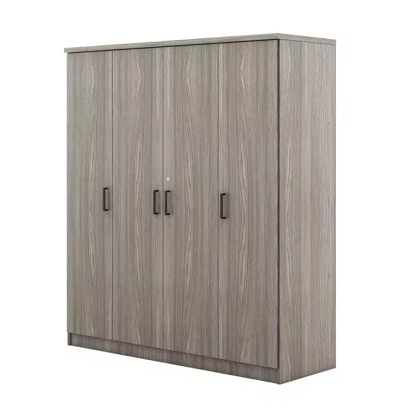 Armoire penderie 4 portes Whisen Wood avec tringle, 1 tiroir et étagères de rangement