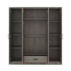 Armoire penderie 4 portes Whisen Wood avec tringle, 1 tiroir et étagères de rangement