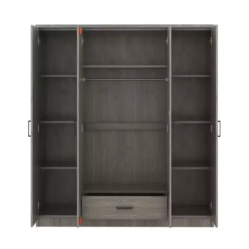 Armoire penderie 4 portes Whisen Wood avec tringle, 1 tiroir et étagères de rangement
