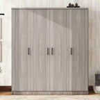 Whisen Wood 4-Door Wardrobe Armoire with Hanging Rod, 1-Drawer and Storage Shelves