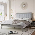 King/California King/Queen Size Platform Bed with Upholstered Headboard and Solid Wood Frame, Gray-Christopher Knight Home