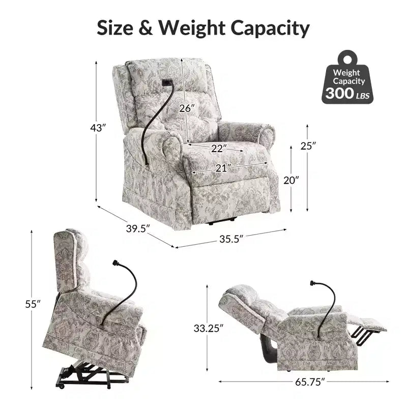 Fauteuil inclinable électrique Lori Lift Assist avec massage, chaleur et appui-tête manuel | ART OF LIVING DESIGNS