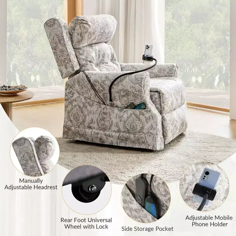 Fauteuil inclinable électrique Lori Lift Assist avec massage, chaleur et appui-tête manuel | ART OF LIVING DESIGNS