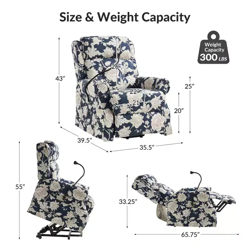 Fauteuil inclinable électrique Lori Lift Assist avec massage, chaleur et appui-tête manuel | ART OF LIVING DESIGNS