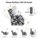 Fauteuil inclinable électrique Lori Lift Assist avec massage, chaleur et appui-tête manuel | ART OF LIVING DESIGNS