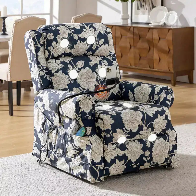 Fauteuil inclinable électrique Lori Lift Assist avec massage, chaleur et appui-tête manuel | ART OF LIVING DESIGNS