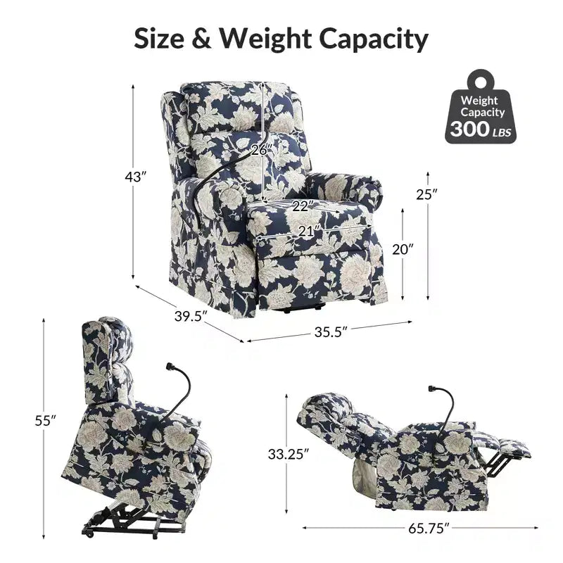 Fauteuil inclinable électrique Lori Lift Assist avec massage, chaleur et appui-tête manuel | ART OF LIVING DESIGNS