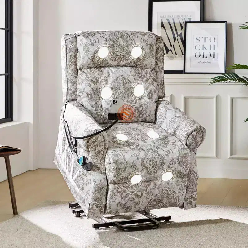 Fauteuil inclinable électrique Lori Lift Assist avec massage, chaleur et appui-tête manuel | ART OF LIVING DESIGNS