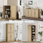 PexFix 36x31x16 Meuble d'appoint en rotin et bois avec étagère réglable Meuble de rangement Naturel