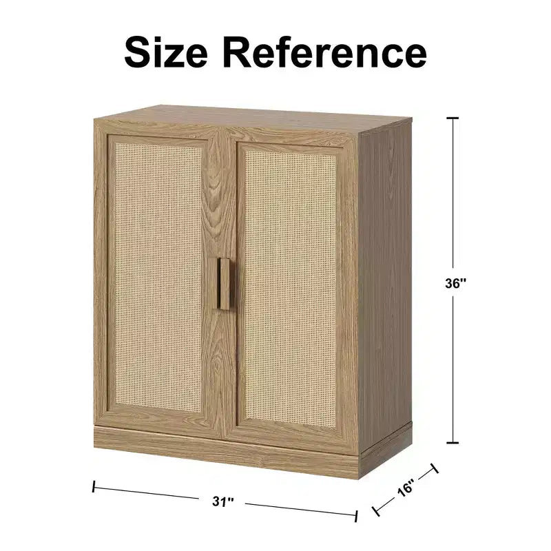 PexFix 36x31x16 Meuble d'appoint en rotin et bois avec étagère réglable Meuble de rangement Naturel
