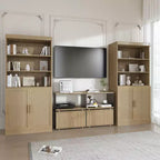 PexFix 36x31x16 Meuble d'appoint en rotin et bois avec étagère réglable Meuble de rangement Naturel