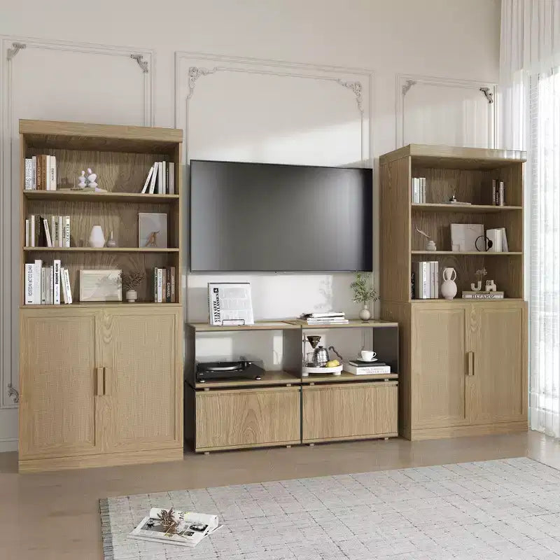 PexFix 36x31x16 Meuble d'appoint en rotin et bois avec étagère réglable Meuble de rangement Naturel