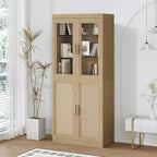 PexFix 36x31x16 Meuble d'appoint en rotin et bois avec étagère réglable Meuble de rangement Naturel