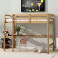 Elevated Twin Loft Bed Crafted from Rubberwood with Secure Guardrail and Built-in Desk