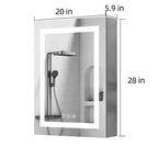 Meuble de salle de bain HBEZON avec miroirs et lumières, armoire murale éclairée, anti-buée, intensité réglable, aluminium, argent