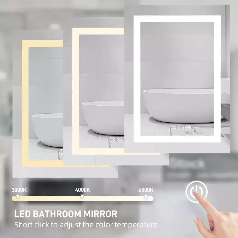 Meuble de salle de bain HBEZON avec miroirs et lumières, armoire murale éclairée, anti-buée, intensité réglable, aluminium, argent