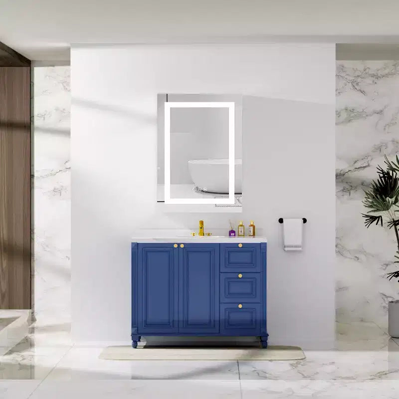 Meuble de salle de bain HBEZON avec miroirs et lumières, armoire murale éclairée, anti-buée, intensité réglable, aluminium, argent