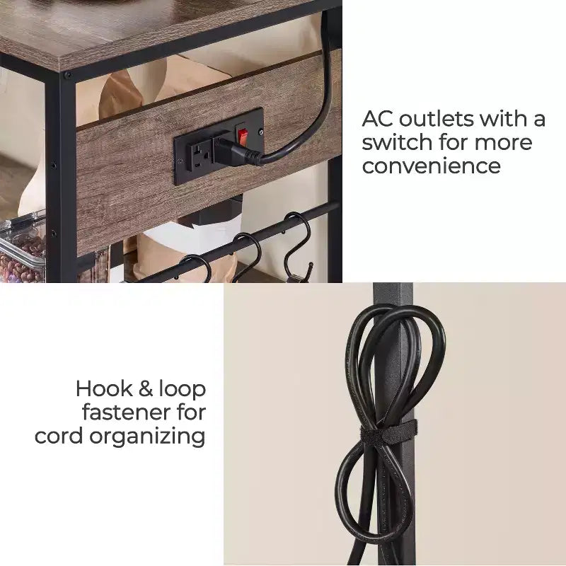 Îlot de cuisine roulant Yaheetech avec station de charge et porte-verres
