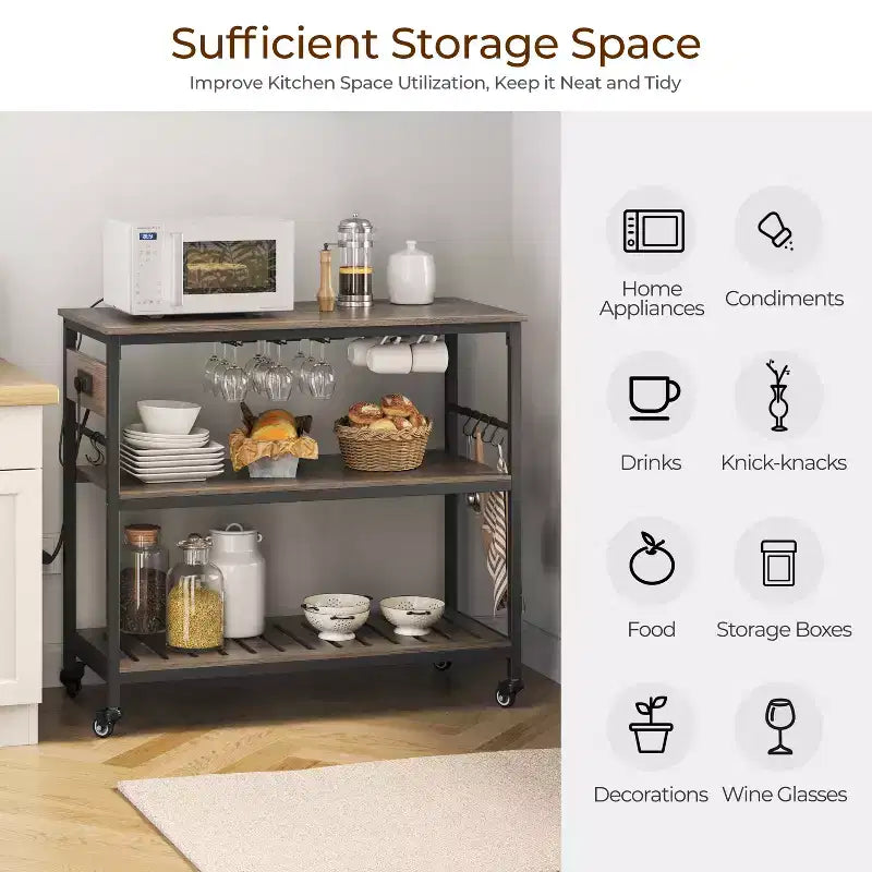 Îlot de cuisine roulant Yaheetech avec station de charge et porte-verres