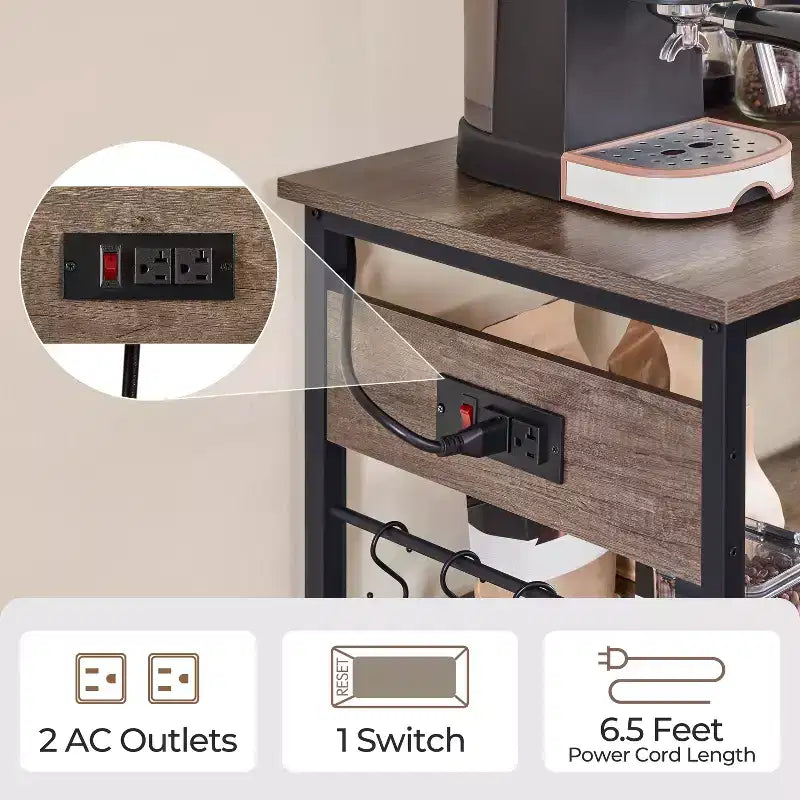 Îlot de cuisine roulant Yaheetech avec station de charge et porte-verres