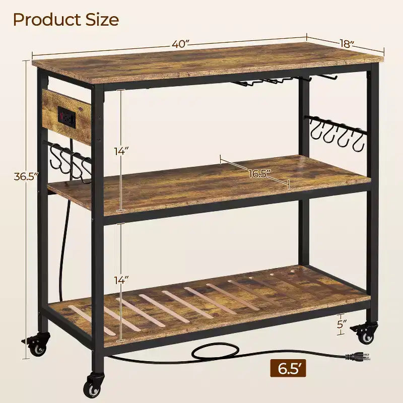Îlot de cuisine roulant Yaheetech avec station de charge et porte-verres