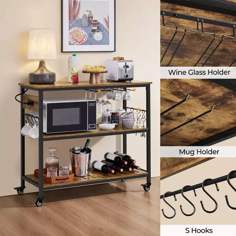 Îlot de cuisine roulant Yaheetech avec station de charge et porte-verres