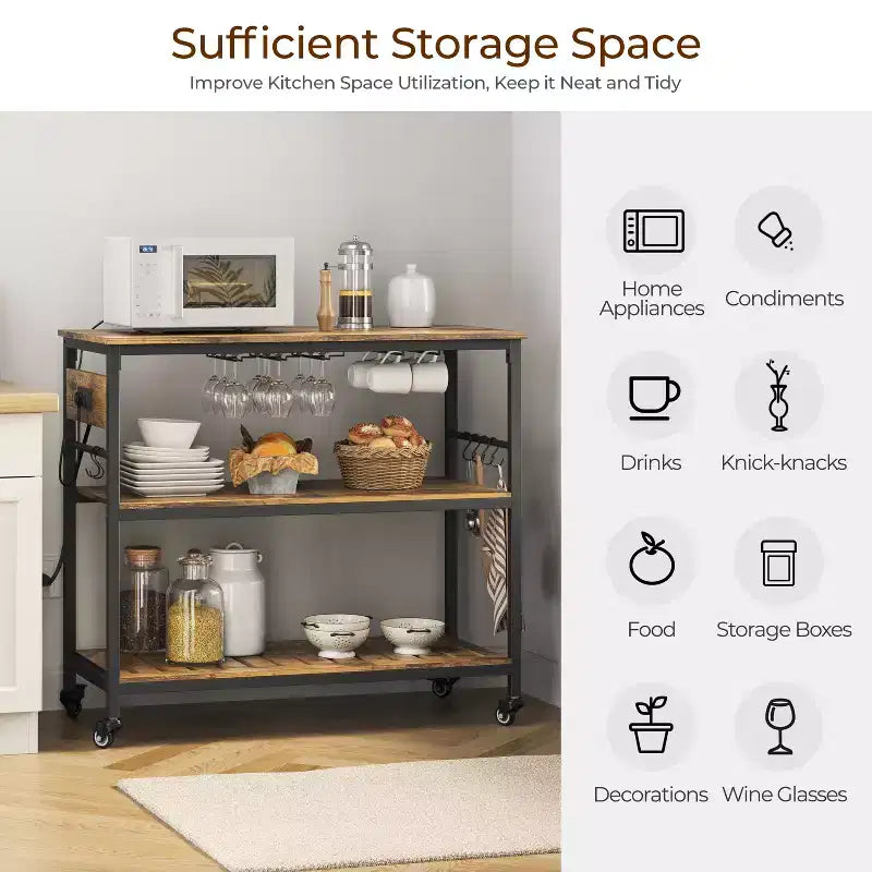 Îlot de cuisine roulant Yaheetech avec station de charge et porte-verres