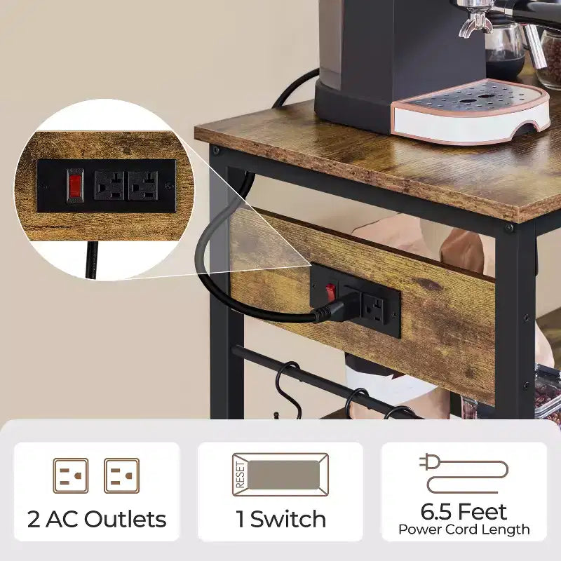 Îlot de cuisine roulant Yaheetech avec station de charge et porte-verres