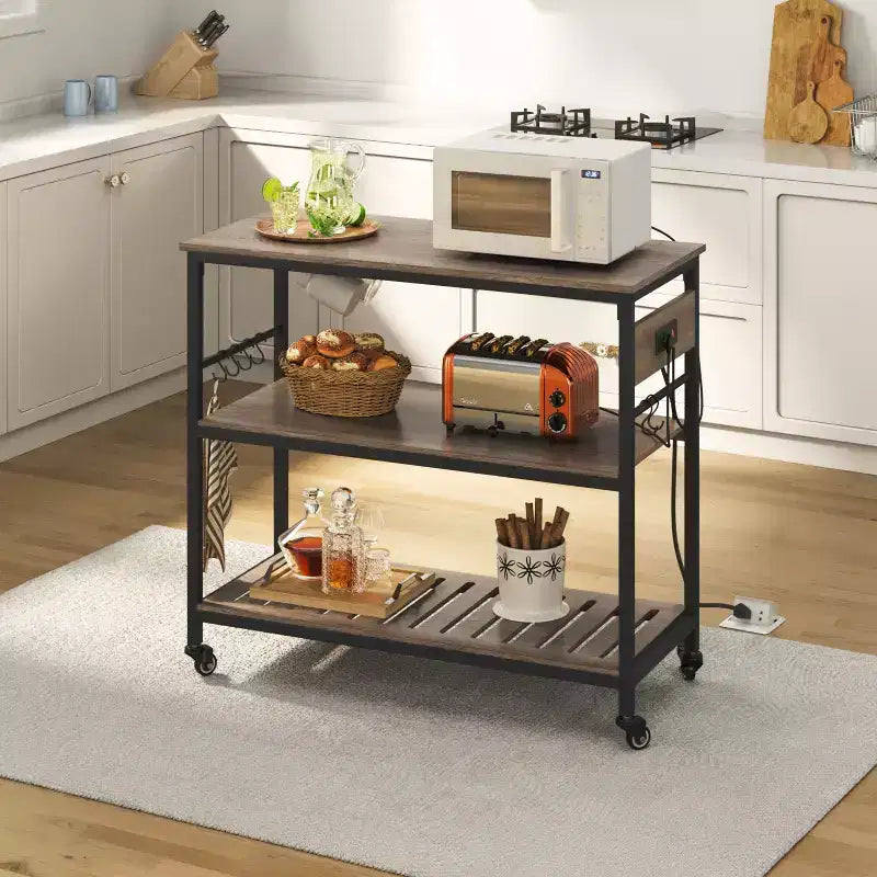 Îlot de cuisine roulant Yaheetech avec station de charge et porte-verres