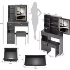 Coiffeuse de bureau avec petit tiroir gauche + tabouret rembourré, grand miroir coulissant