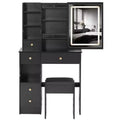 Coiffeuse de bureau avec petit tiroir gauche + tabouret rembourré, grand miroir coulissant