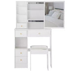 Small Size Left Drawer Desktop Dressing Dressing Table + Cushioned Stool, Extra Large Sliding Mirror