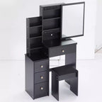 Coiffeuse petite taille à gauche avec tabouret rembourré, grand miroir coulissant, multi-couches