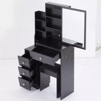 Coiffeuse petite taille à gauche avec tabouret rembourré, grand miroir coulissant, multi-couches