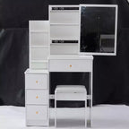 Small Size Left Bedside Cabinet Dressing Dressing Table + Cushioned Stool, Extra Large Sliding Mirror, Multi Layer