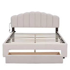 Lit plateforme capitonné Queen-Size en polaire Teddy avec compartiment de rangement