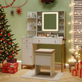 Costway Makeup Vanity Desk with Lighted Mirror Charging Station 3-Color LED Lights