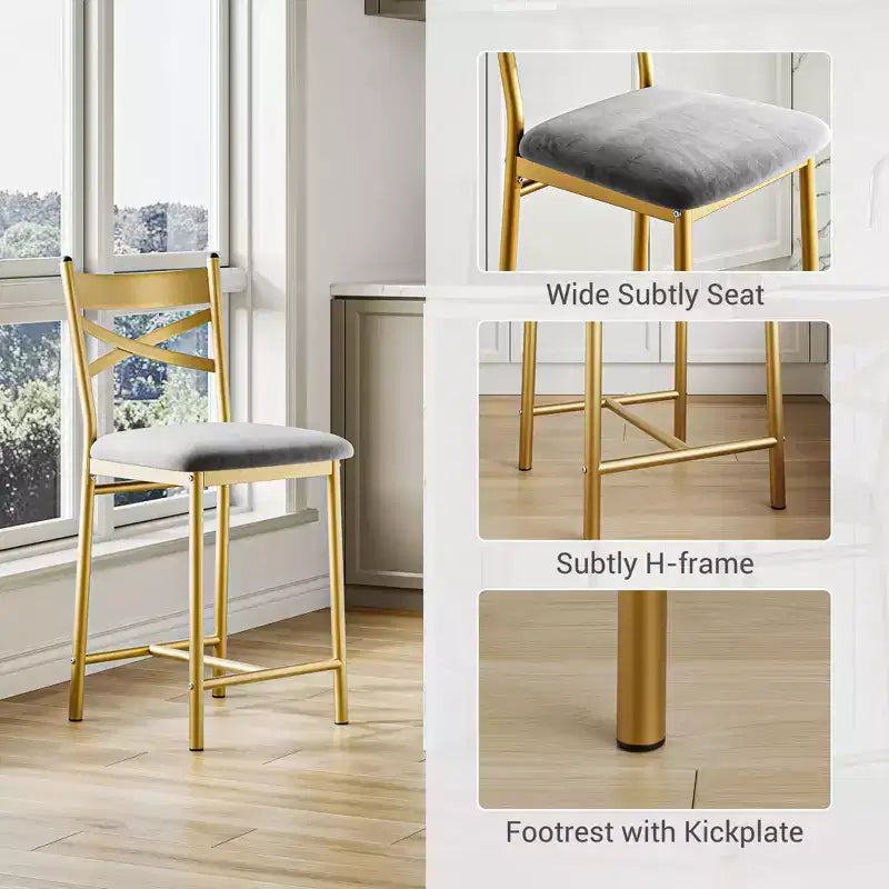 Tabourets de Bar Whizmax Lot de 2/4, Chaises de Bar Rembourrées avec Dossier, Coussin épais, Tabourets de Comptoir Hauteur Standard pour Îlot de Cuisine, Appartement, Bar