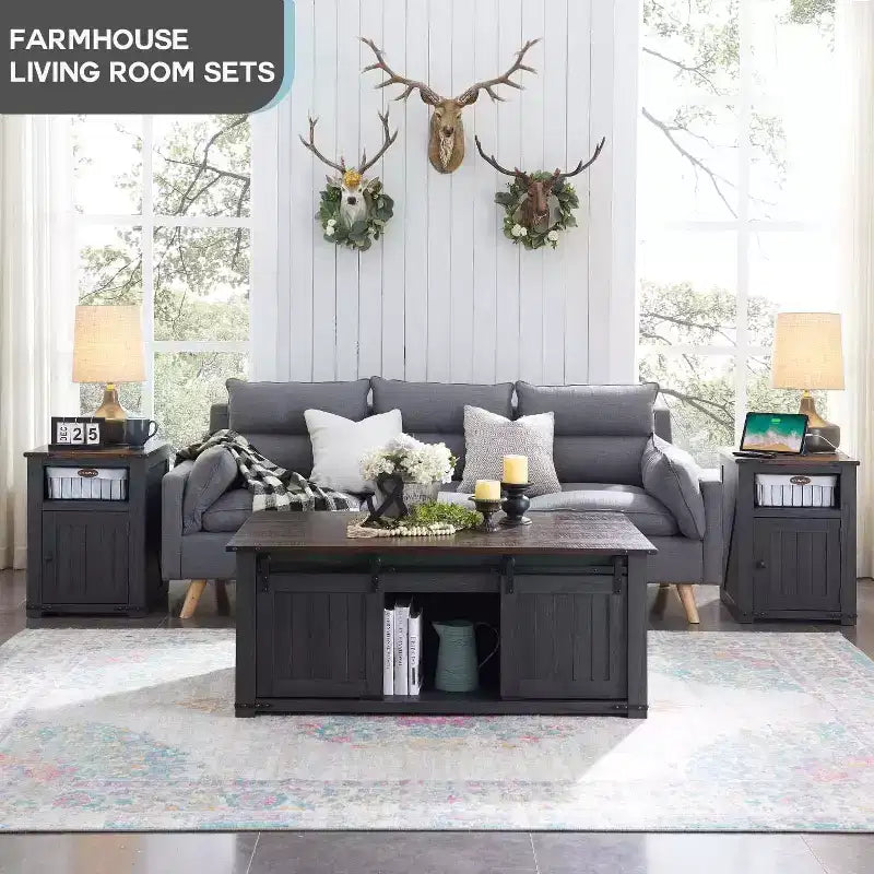 Table basse de ferme 48 po avec dessus relevable et porte de grange coulissante, table basse pour salon
