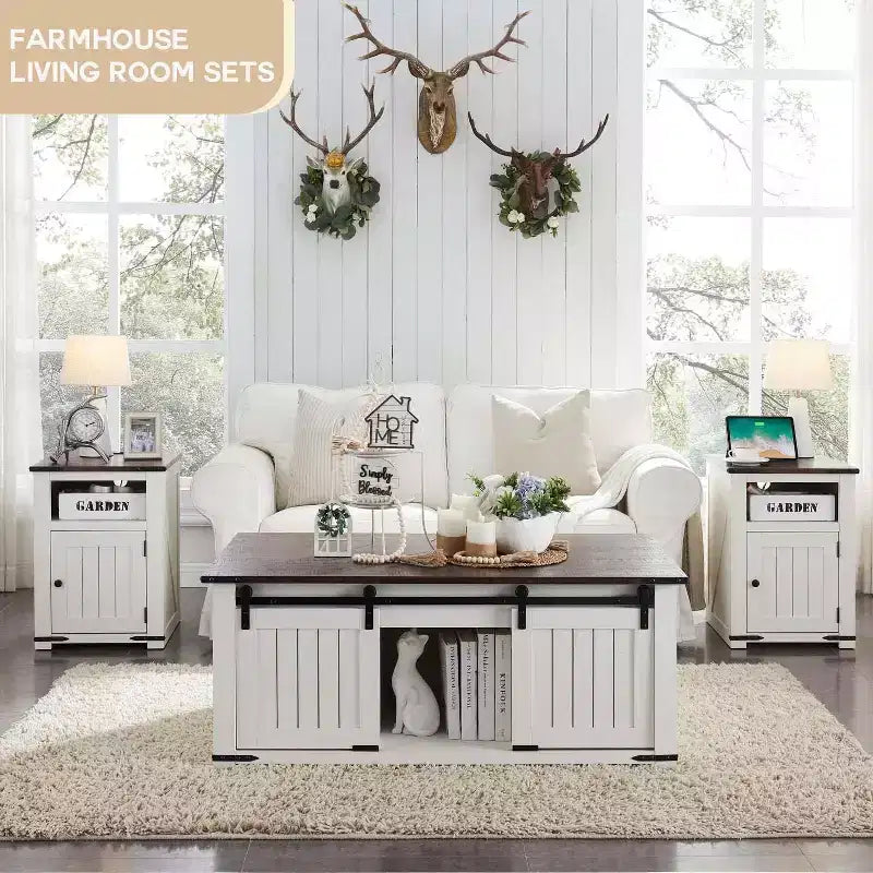 Table basse de ferme 48 po avec dessus relevable et porte de grange coulissante, table basse pour salon