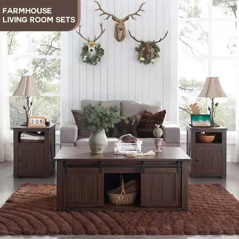 Table basse de ferme 48 po avec dessus relevable et porte de grange coulissante, table basse pour salon