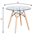 Ensemble de salle à manger 3 pièces Dover de LeisureMod – Table de bistrot ronde en verre transparent de 31 po avec 2 chaises en acrylique avec pieds en bois, cuisine et salle à manger modernes