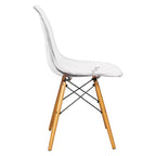 Ensemble de salle à manger 3 pièces Dover de LeisureMod – Table de bistrot ronde en verre transparent de 31 po avec 2 chaises en acrylique avec pieds en bois, cuisine et salle à manger modernes