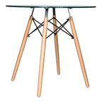 Ensemble de salle à manger 3 pièces Dover de LeisureMod – Table de bistrot ronde en verre transparent de 31 po avec 2 chaises en acrylique avec pieds en bois, cuisine et salle à manger modernes